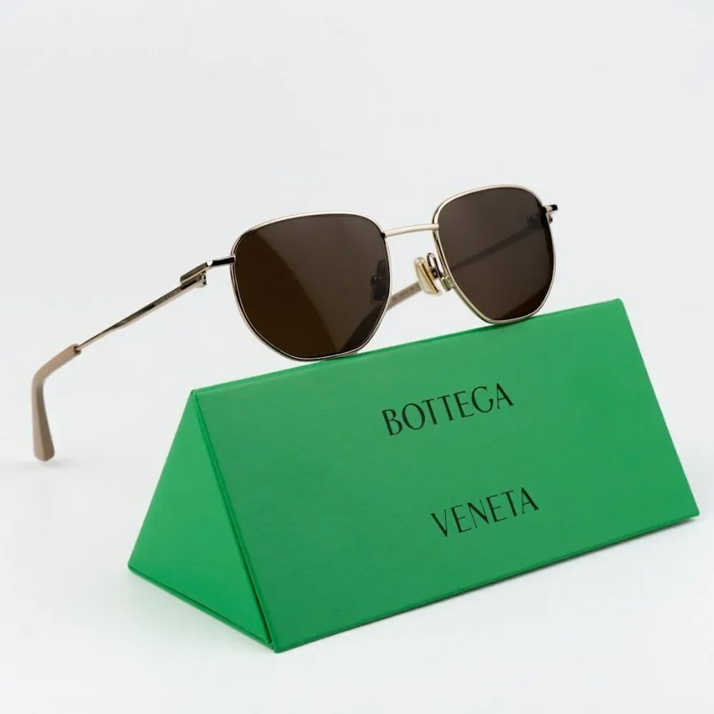 NEW Bottega Veneta BV1301S 002 Gold Brown Split Panthos Unisex Sunglasses